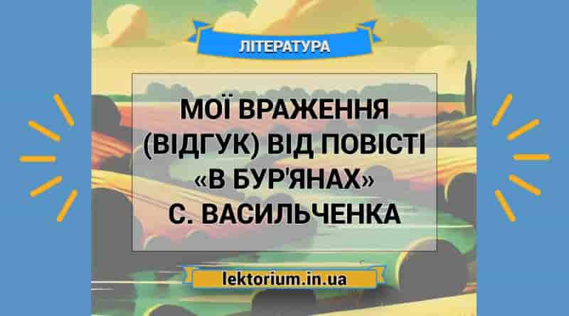 Мої враження (відгук) від повісті «В бур'янах» С. Васильченка