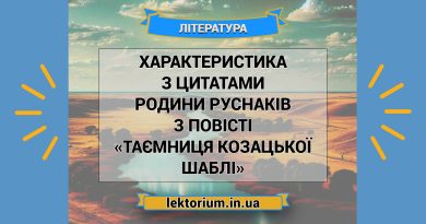 Характеристика з цитатами родини Руснаків з повісті «Таємниця козацької шаблі»