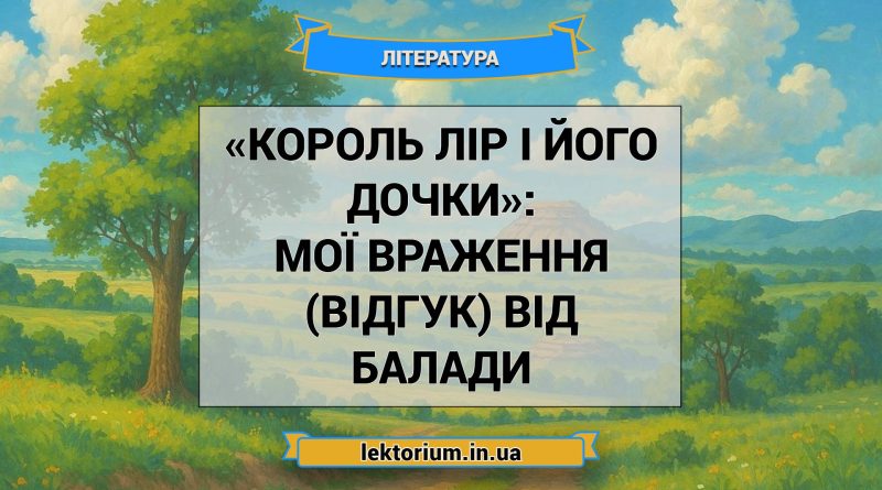 «Король Лір і його дочки»_ МОЇ ВРАЖЕННЯ (ВІДГУК) від балади