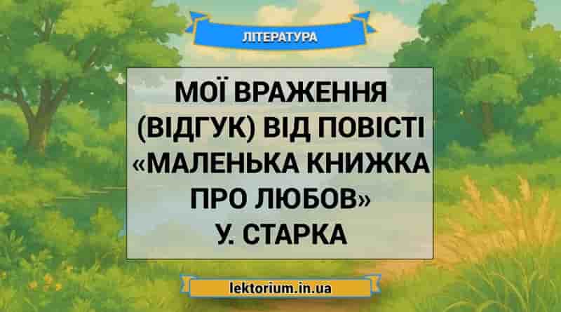 Мої враження (відгук) від повісті «Маленька книжка про любов» У. Старка