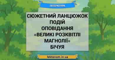 Сюжетний ланцюжок подій оповідання «Великі розквітлі магнолії» Бічуя