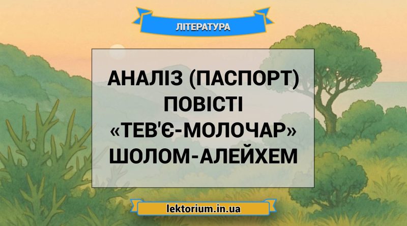 Аналіз (паспорт) повісті «Тев'є-молочар» Шолом-Алейхем