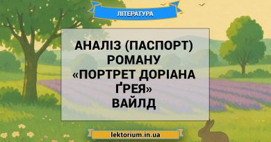 Аналіз (паспорт) роману «Портрет Доріана Ґрея» Вайлд