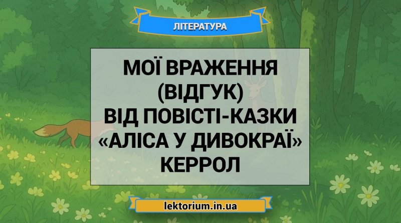 Мої враження (відгук) від повісті-казки «Аліса у Дивокраї» Керрол