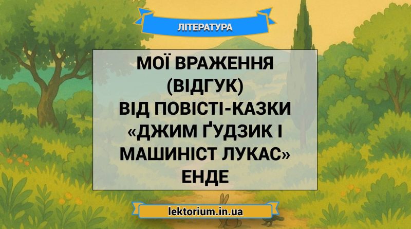 Мої враження (відгук) від повісті-казки «Джим Ґудзик і машиніст Лукас» Енде