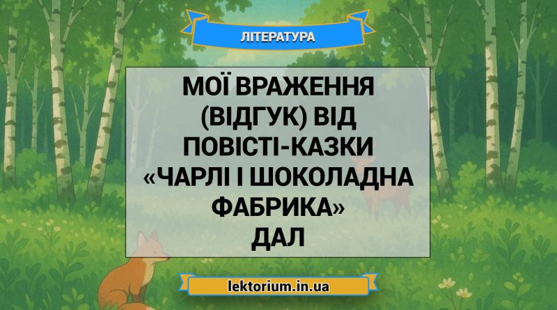 Мої враження (відгук) від повісті-казки «Чарлі і шоколадна фабрика» Дал