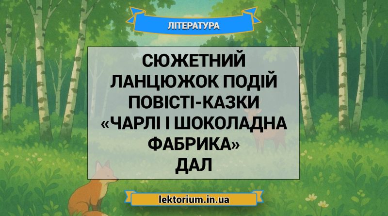 Сюжетний ланцюжок подій повісті-казки «Чарлі і шоколадна фабрика» Дал