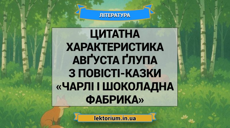 Цитатна характеристика Авґуста Ґлупа з повісті-казки «Чарлі і шоколадна фабрика»