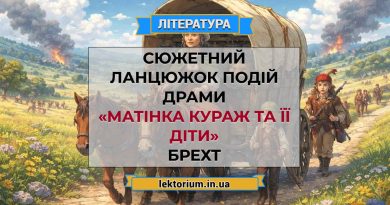 Сюжетний ланцюжок подій драми «Матінка Кураж та її діти» Брехт