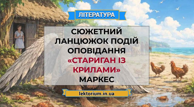 Сюжетний ланцюжок подій оповідання «Стариган із крилами» Маркес