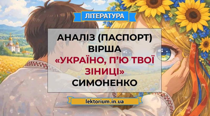 Аналіз (паспорт) вірша «Україно, п’ю твої зіниці» Симоненко