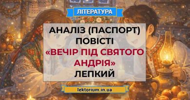 Аналіз (паспорт) повісті «Вечір під святого Андрія» Лепкий