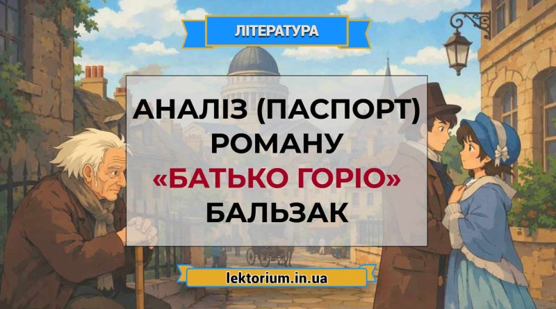 Аналіз (паспорт) роману «Батько Горіо» Бальзак