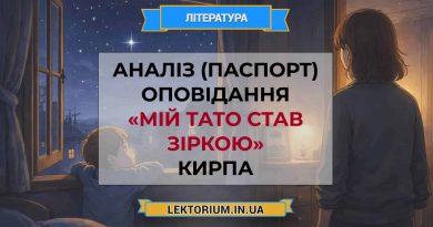 Аналіз (паспорт) оповідання «Мій тато став зіркою» Кирпа